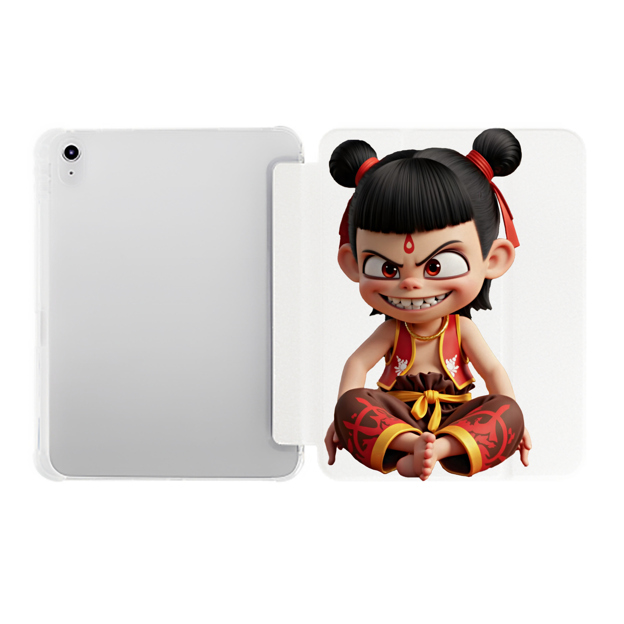 （画像用） Ne Zha 2 ナタ 魔童の大暴れ IPad ケース ペン収納付き 三つ折りスタンド PUレザー×シリコン 対応機種9.5/10.5/10.9インチ